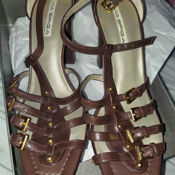 Via Spiga Bitten Cage Sandals 4 inch block heel sz 8.5 - Picture 8 of 11